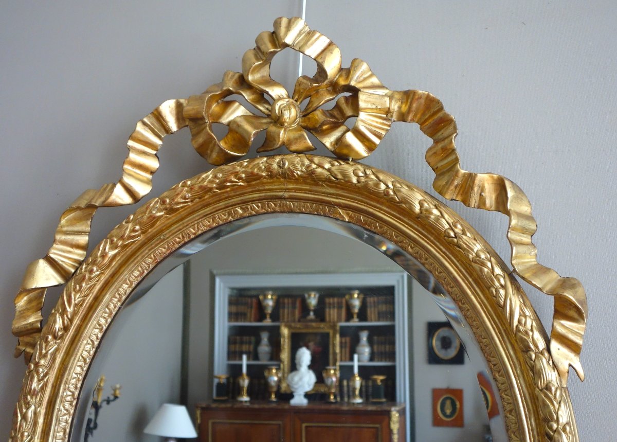 Oval-shaped Gilded Wooden Mirror From The Louis XVI Period-photo-2