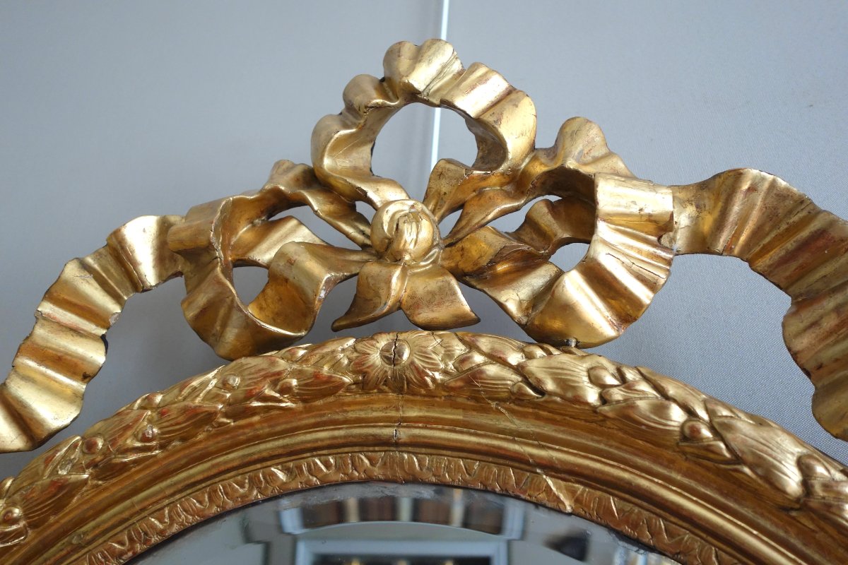 Oval-shaped Gilded Wooden Mirror From The Louis XVI Period-photo-3