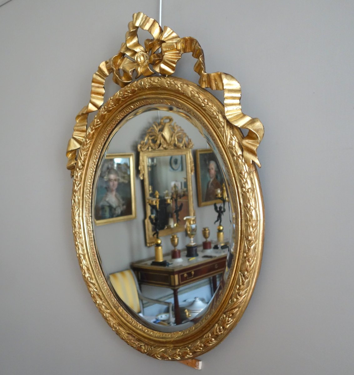 Oval-shaped Gilded Wooden Mirror From The Louis XVI Period-photo-4