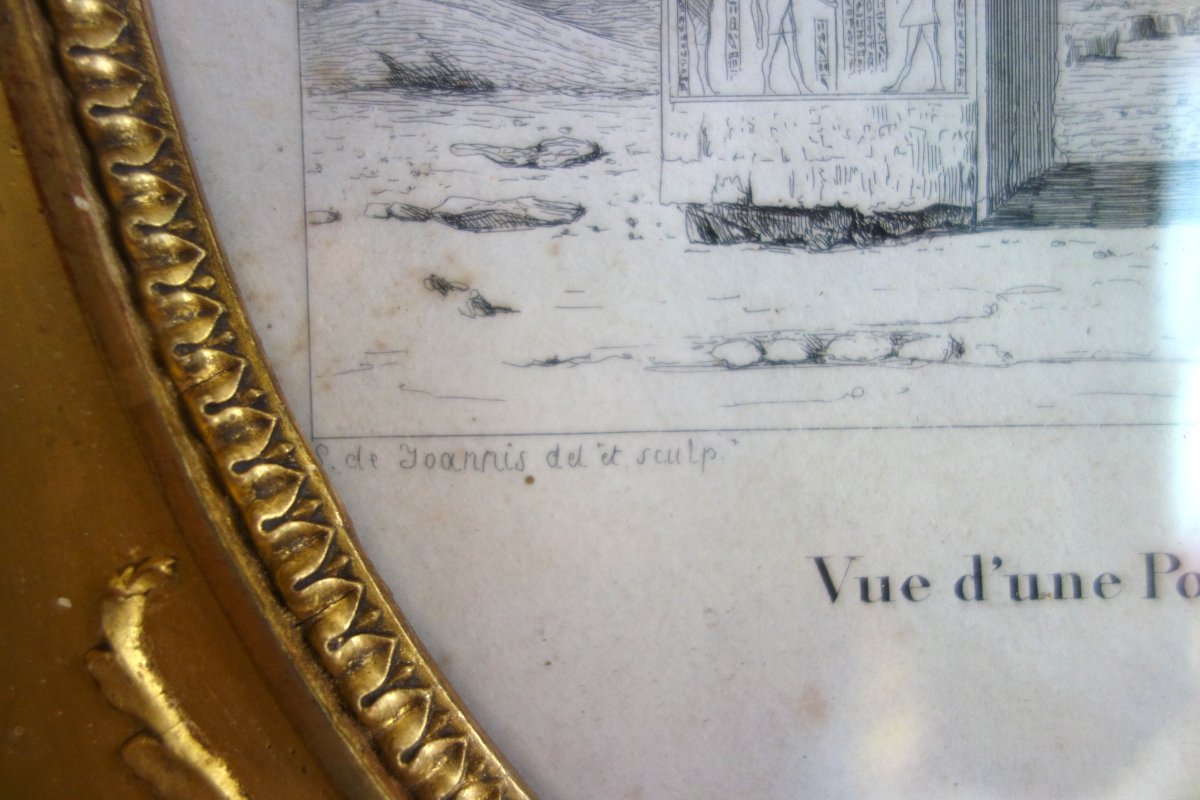 Egyptomanie - gravure temple de Karnac par Leon de Joannis, cadre Empire bois doré-photo-4