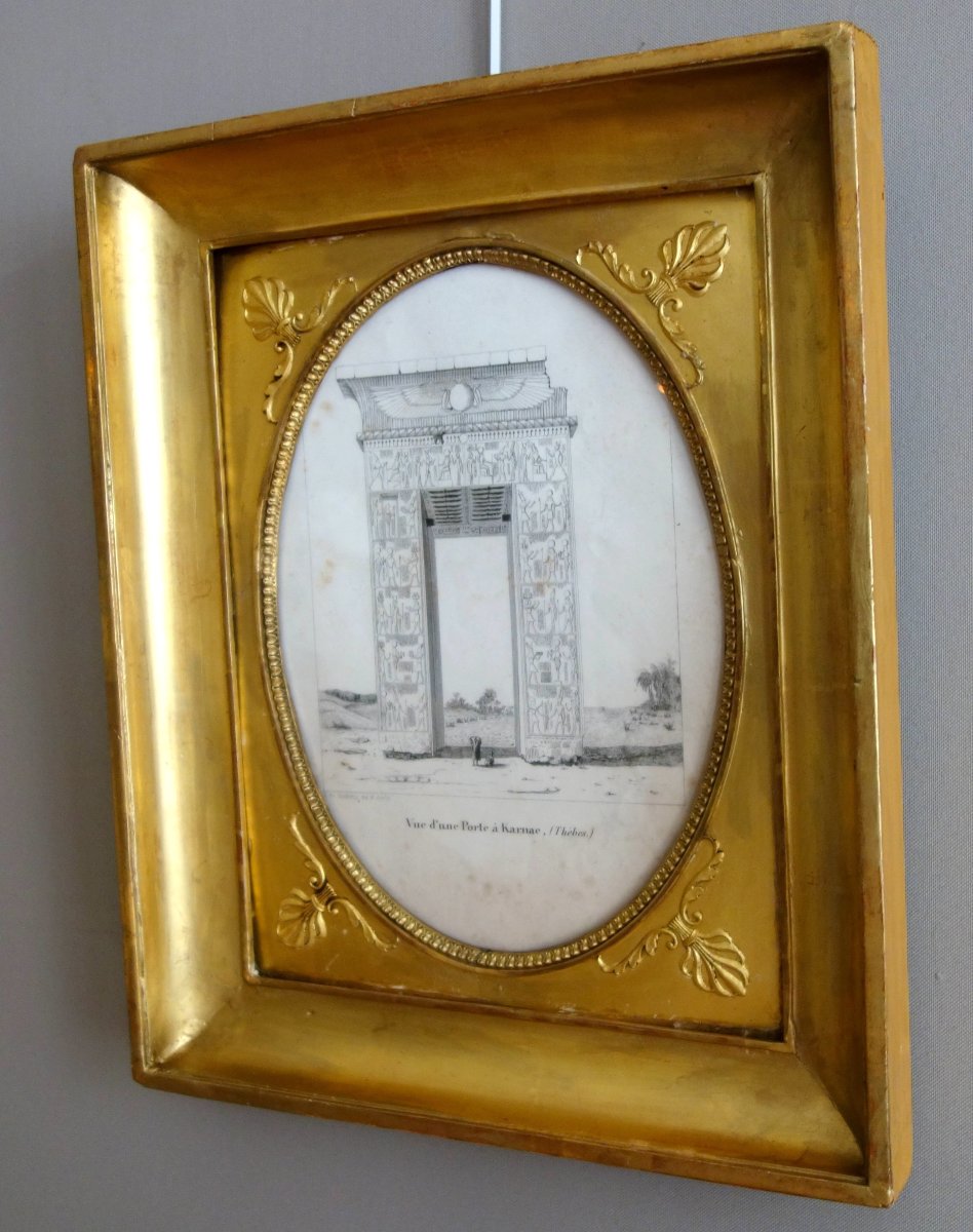 Egyptomanie - gravure temple de Karnac par Leon de Joannis, cadre Empire bois doré-photo-1