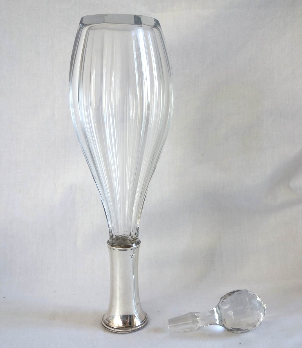 Baccarat, Carafe à vin en cristal taillé, modèle Malmaison montée argent massif Minerve-photo-1
