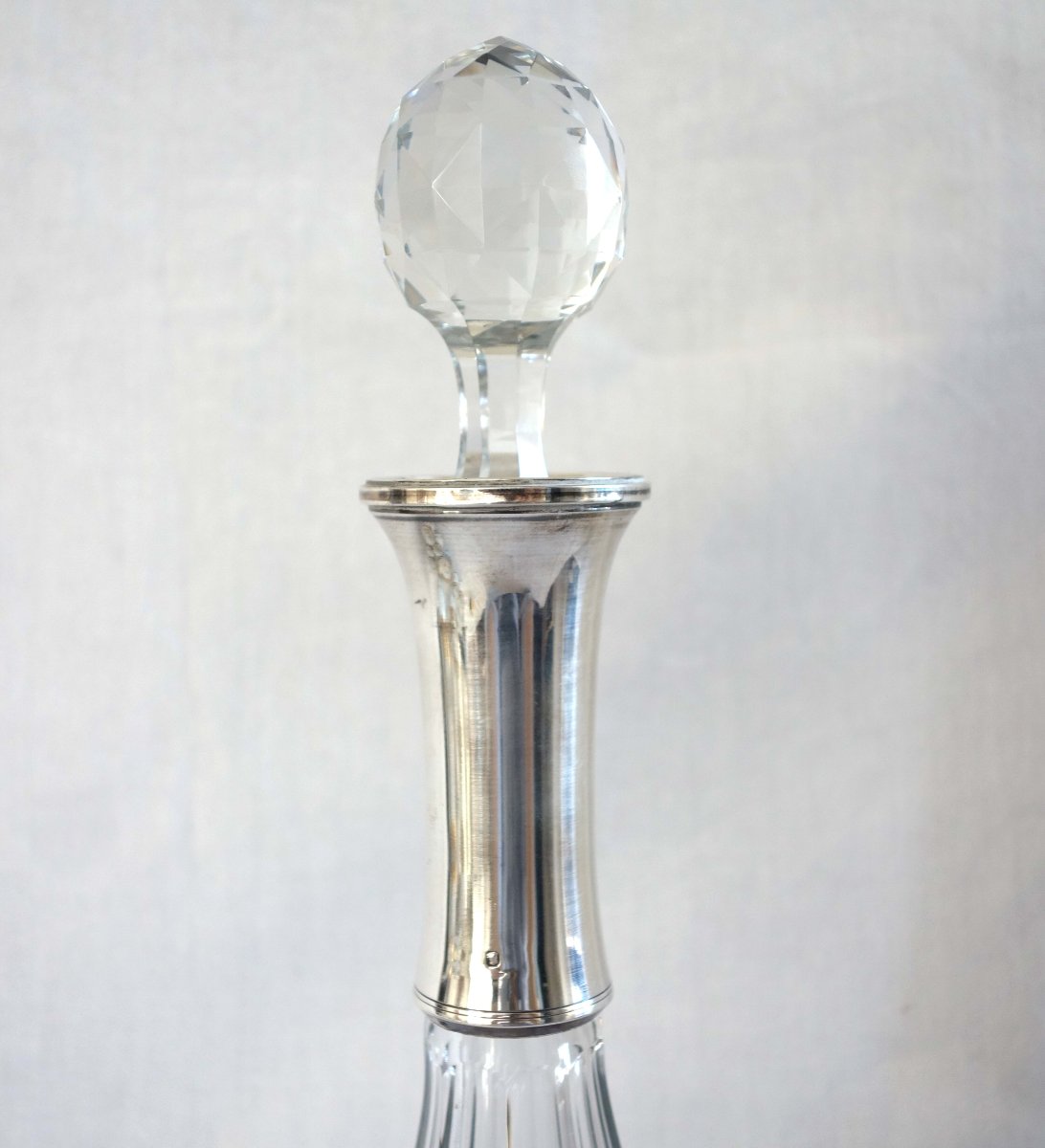 Baccarat, Carafe à vin en cristal taillé, modèle Malmaison montée argent massif Minerve-photo-2