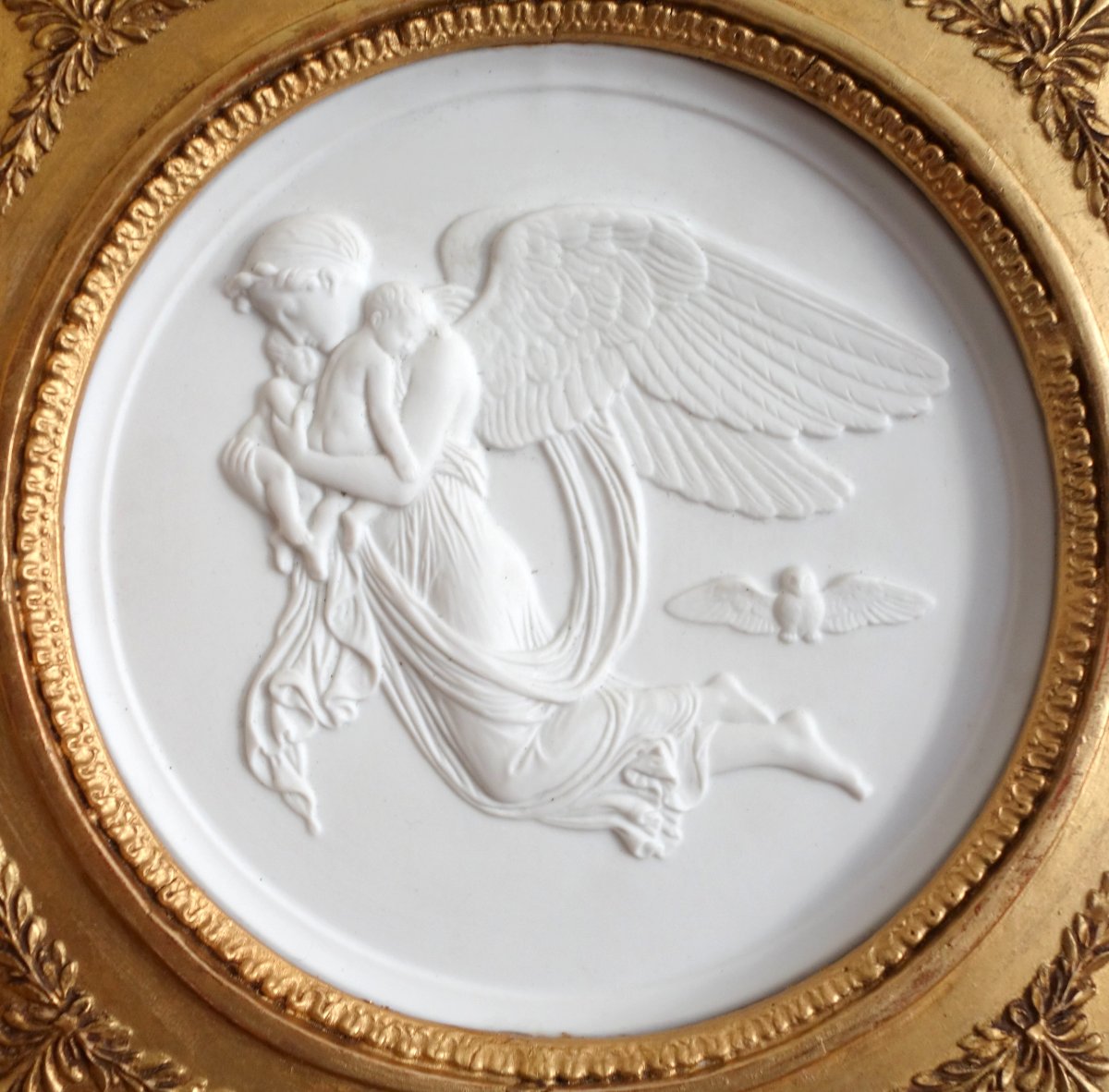 Large Empire-style Biscuit Medallion—an Allegory Of The Night, In A Gilded Wooden Frame -photo-1