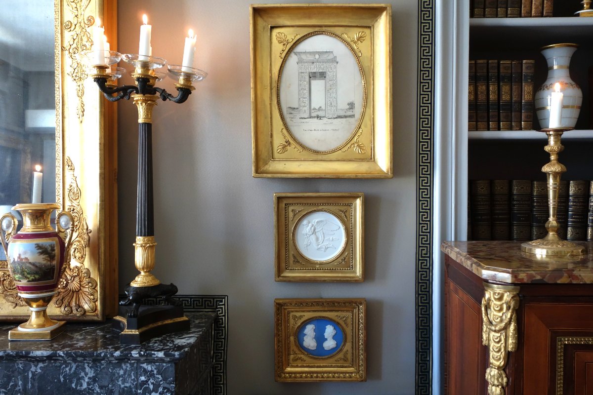 Large Empire-style Biscuit Medallion—an Allegory Of The Night, In A Gilded Wooden Frame -photo-8