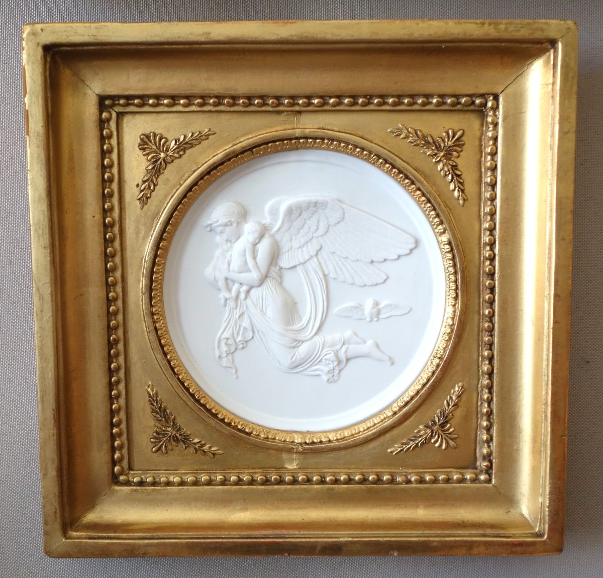 Large Empire-style Biscuit Medallion—an Allegory Of The Night, In A Gilded Wooden Frame 