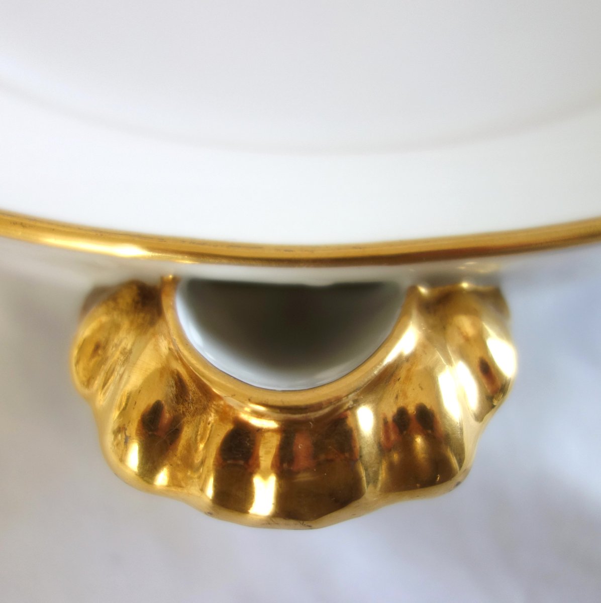 Manufacture Honoré - Antique White And Gold Porcelain Chafing Dish, Restored - Signed-photo-2