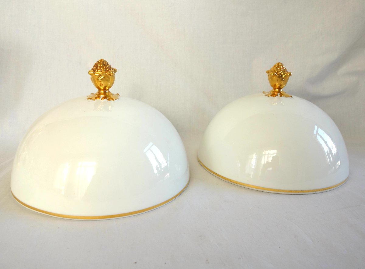 Manufacture Honoré - paire de cloches à plats en porcelaine blanc et or d'époque Restauration-photo-2