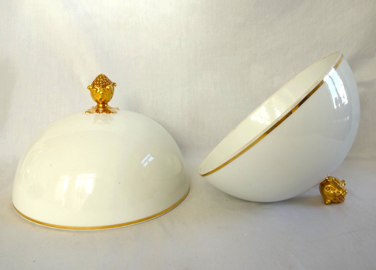 Manufacture Honoré - paire de cloches à plats en porcelaine blanc et or d'époque Restauration-photo-3