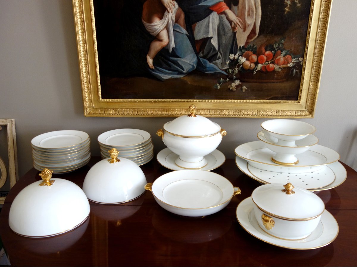 Manufacture Honoré - paire de cloches à plats en porcelaine blanc et or d'époque Restauration-photo-7
