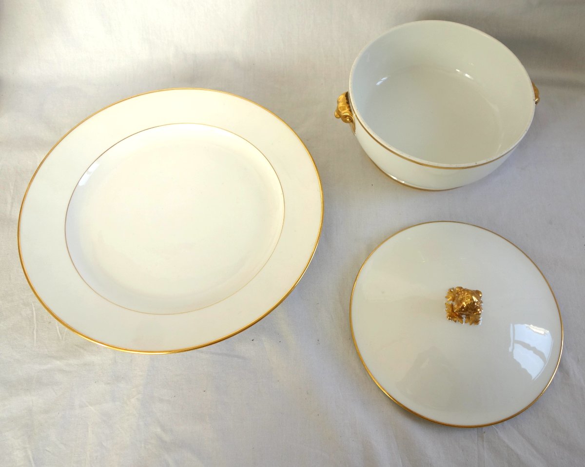 Manufacture Honoré - Vintage White And Gold Porcelain Vegetable Dish And Serving Dish, Restored - Signed-photo-3
