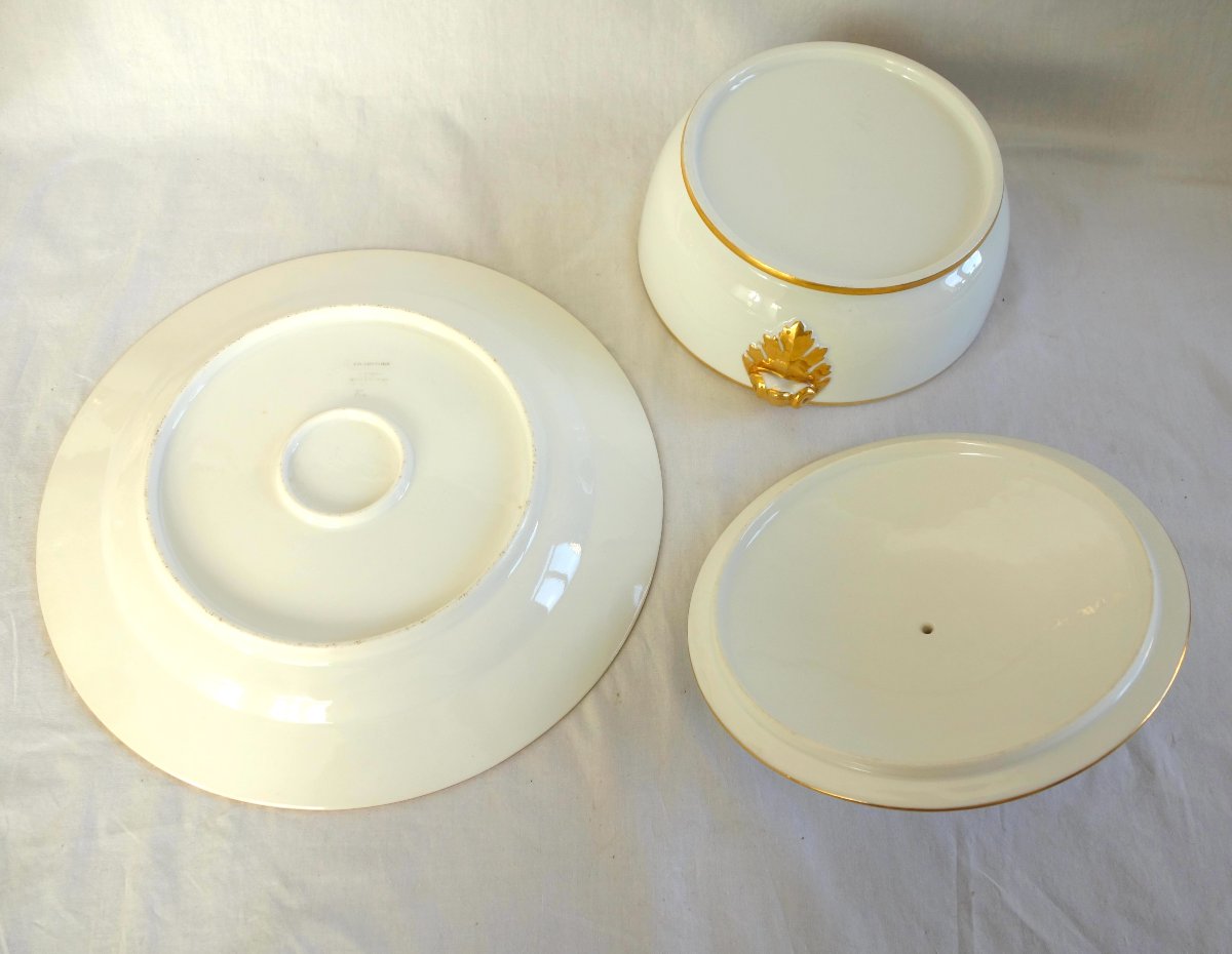 Manufacture Honoré - Vintage White And Gold Porcelain Vegetable Dish And Serving Dish, Restored - Signed-photo-5