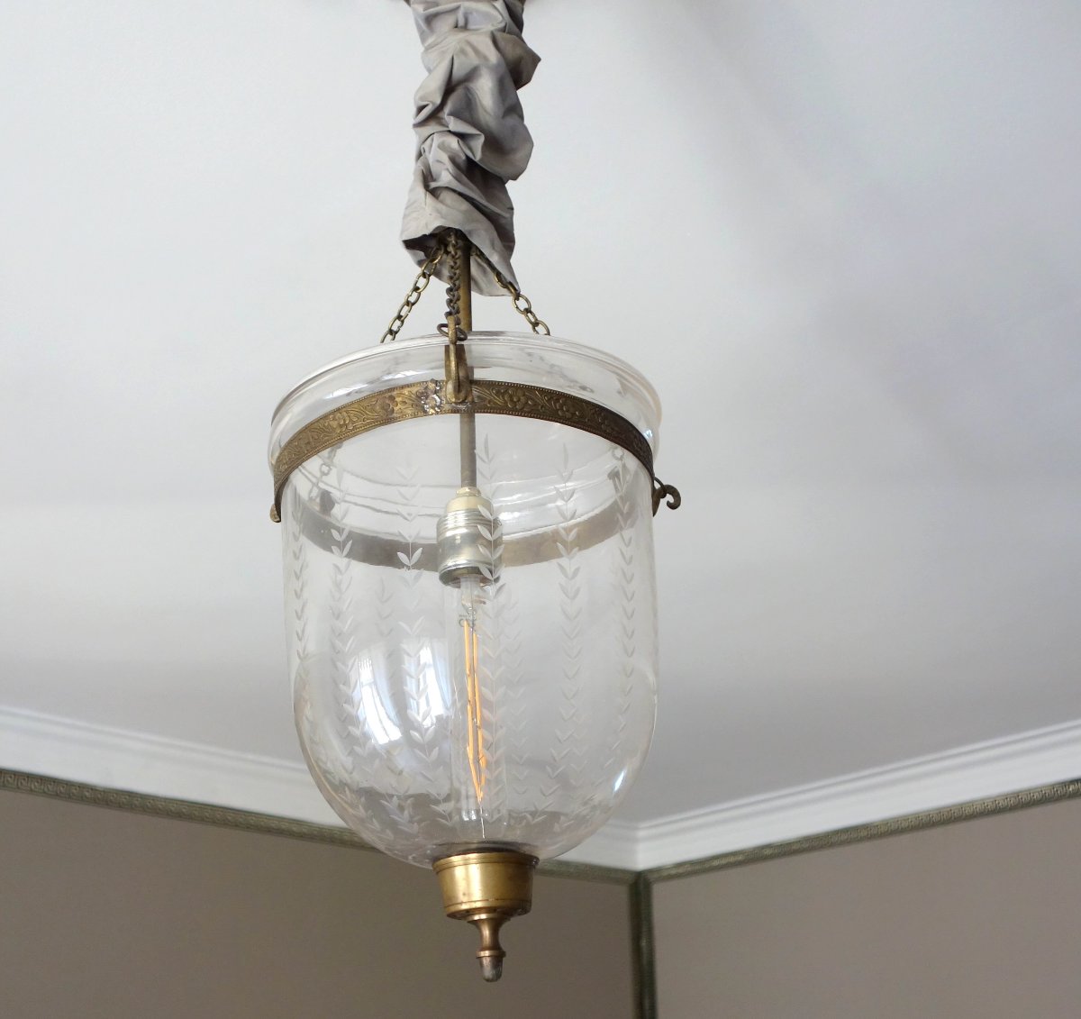 Neoclassical Bell-shaped Hallway Lantern With A Blown-glass Smoke Diffuser-photo-5