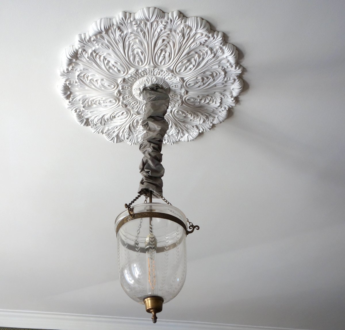 Neoclassical Bell-shaped Hallway Lantern With A Blown-glass Smoke Diffuser
