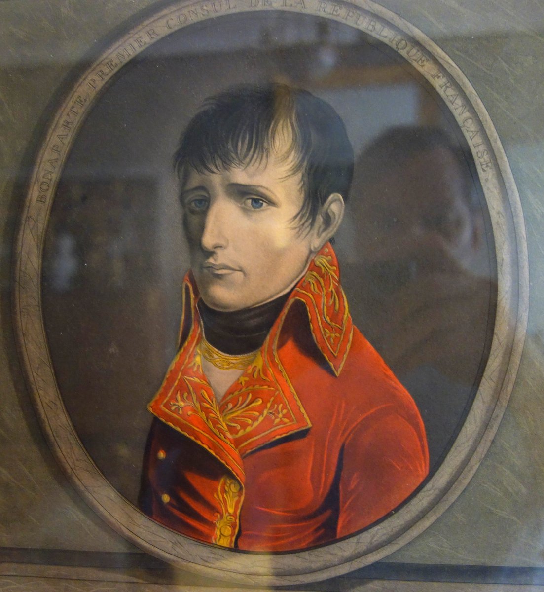 Eau-forte aquarellée : revue du Quintidi par Napoléon Bonaparte 1er Consul, cadre en bois doré-photo-4