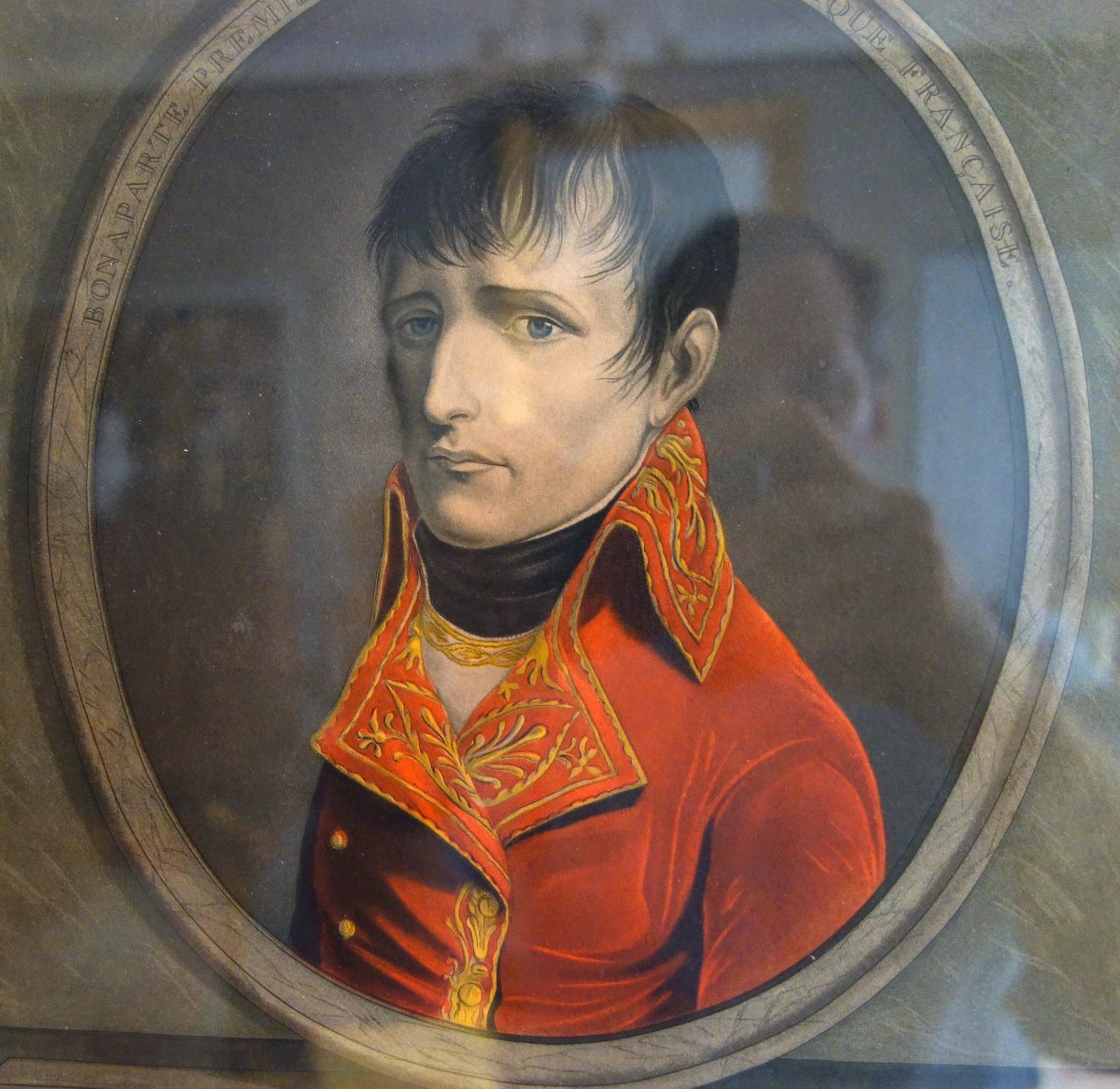 Eau-forte aquarellée : revue du Quintidi par Napoléon Bonaparte 1er Consul, cadre en bois doré-photo-1
