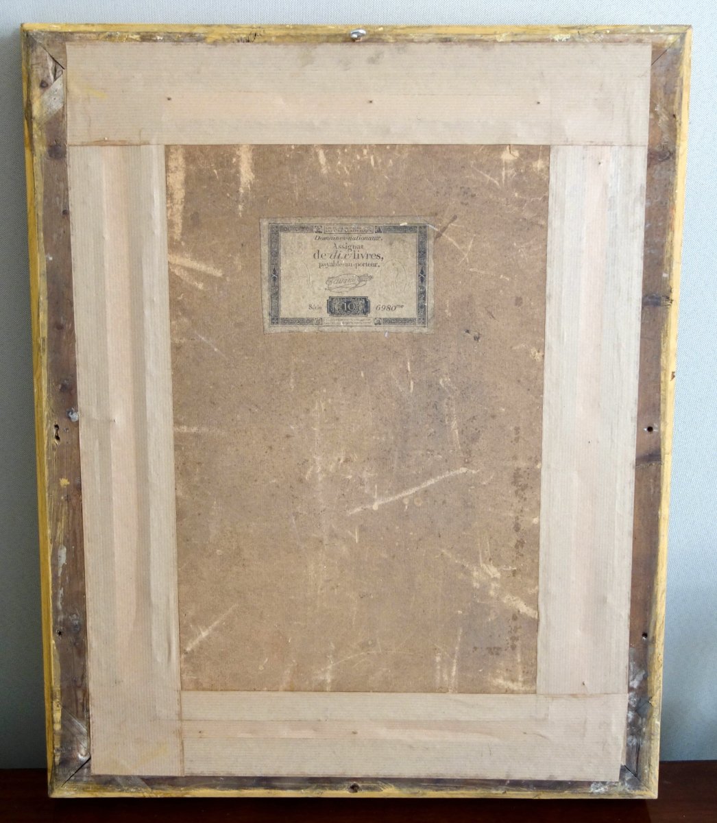 Eau-forte aquarellée : revue du Quintidi par Napoléon Bonaparte 1er Consul, cadre en bois doré-photo-7