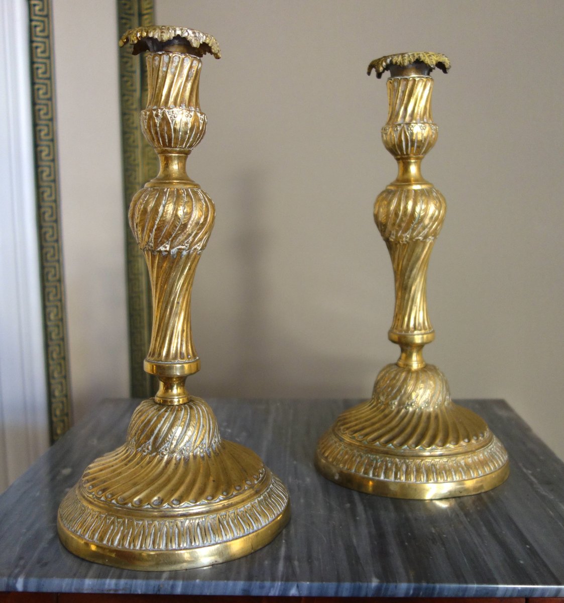 Pair Of Louis XVI-era Candlesticks / Torches In Chiseled Bronze—18th Century-photo-4
