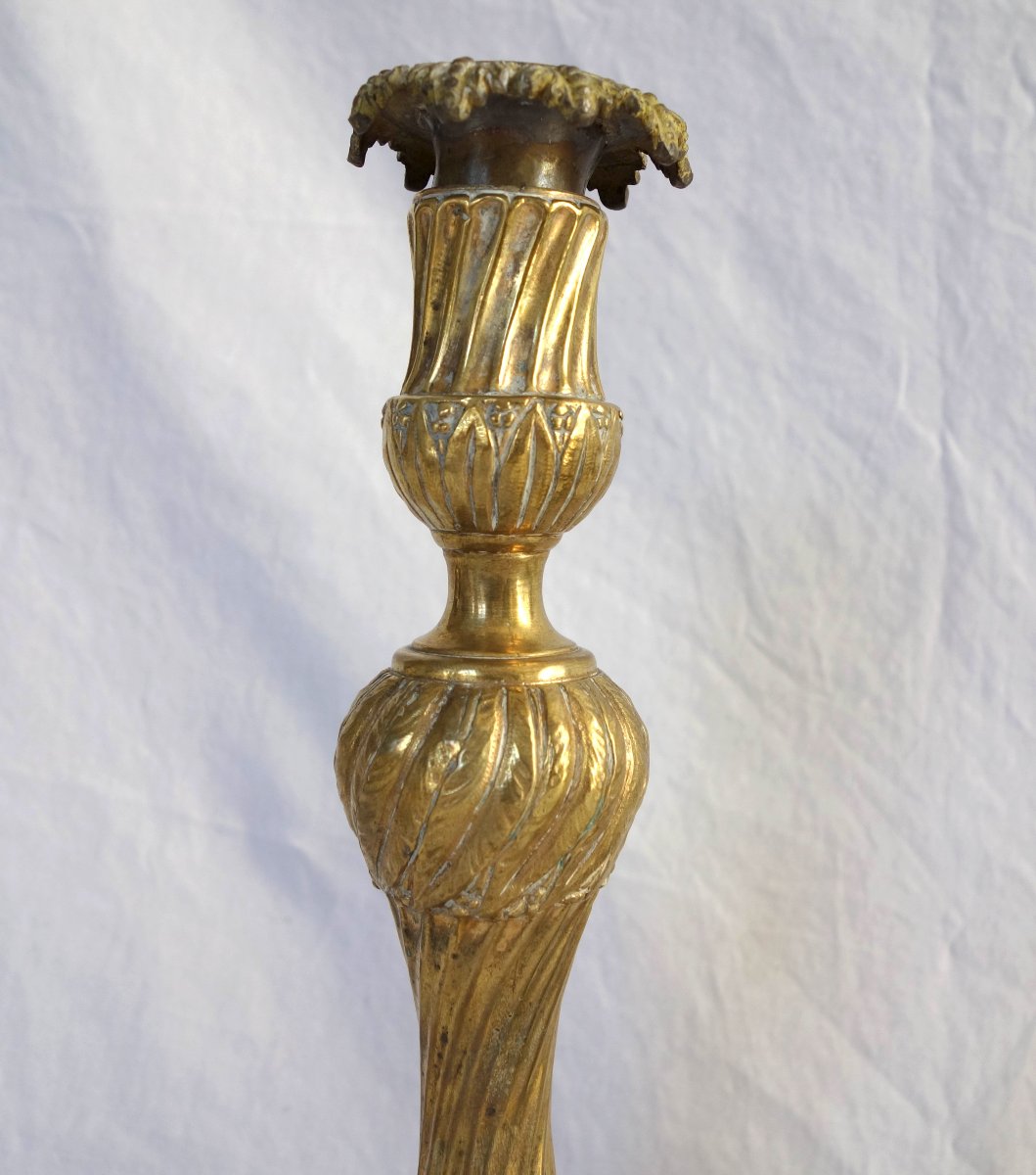 Pair Of Louis XVI-era Candlesticks / Torches In Chiseled Bronze—18th Century-photo-5