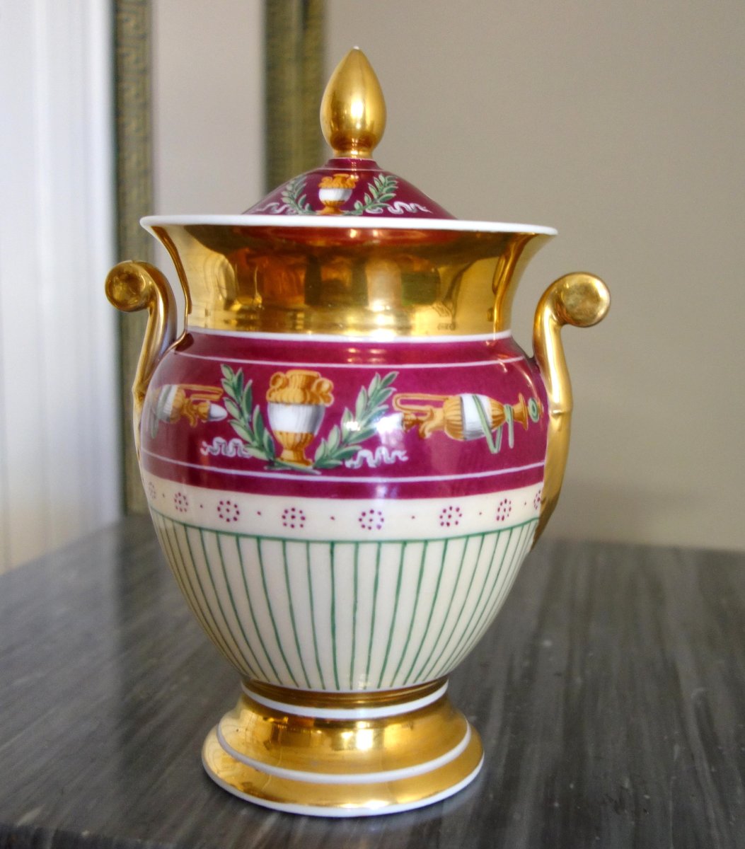 Sucrier en porcelaine d'époque Empire Restauration attribué à la Manufacture Lebon Halley-photo-3
