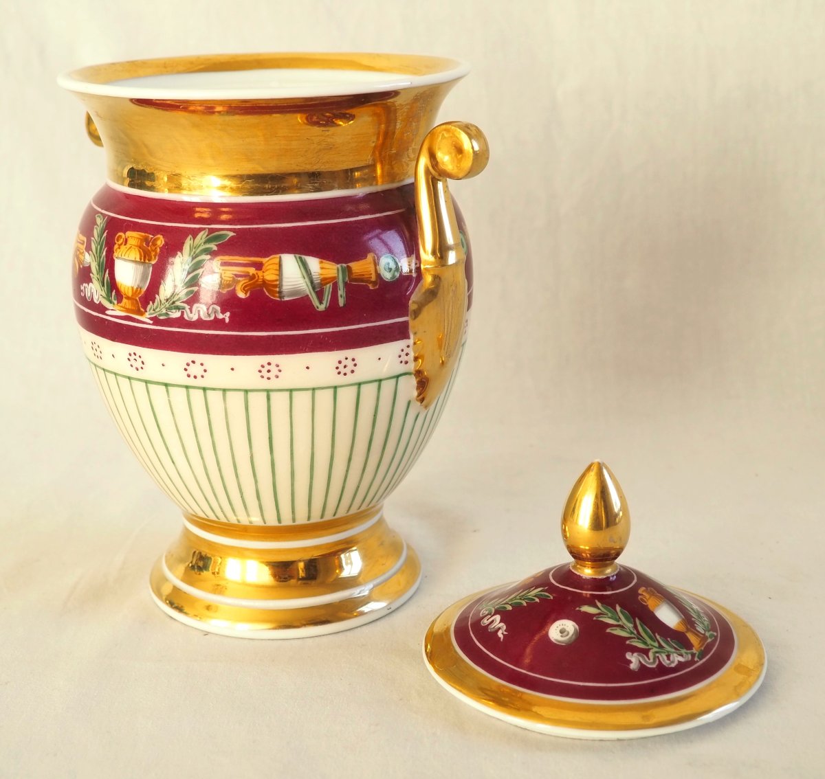 Sucrier en porcelaine d'époque Empire Restauration attribué à la Manufacture Lebon Halley-photo-4