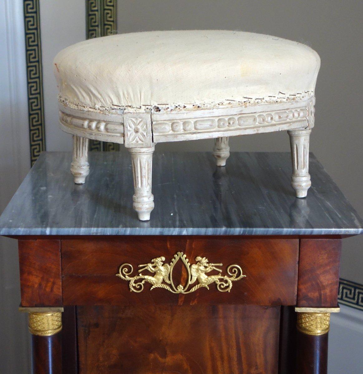 Louis XVI-style Footstool, Upholsterable Upon Request