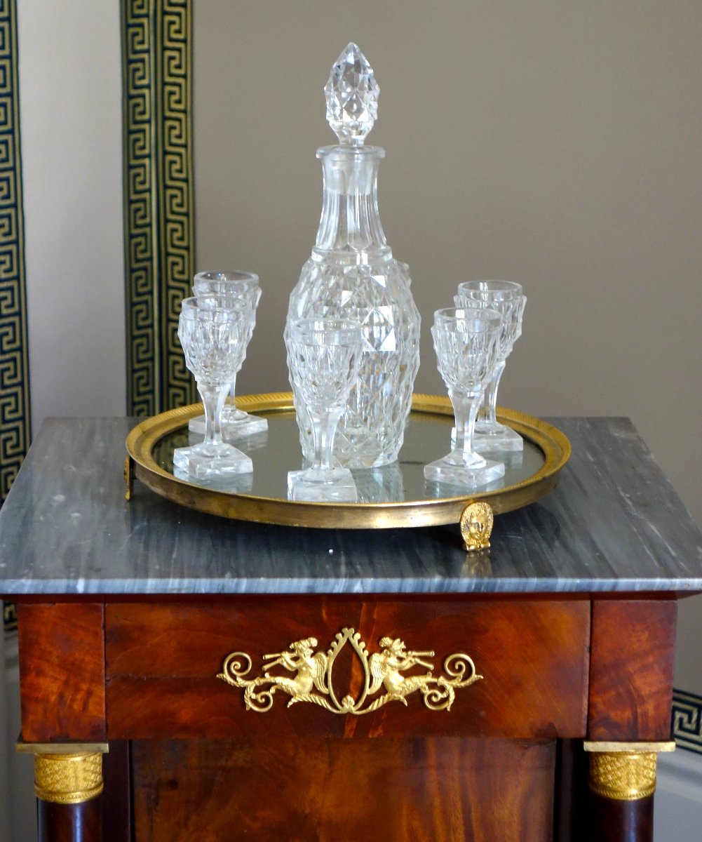 Service cabaret d'époque Empire Restauration en cristal du Creusot et bronze doré au mercure