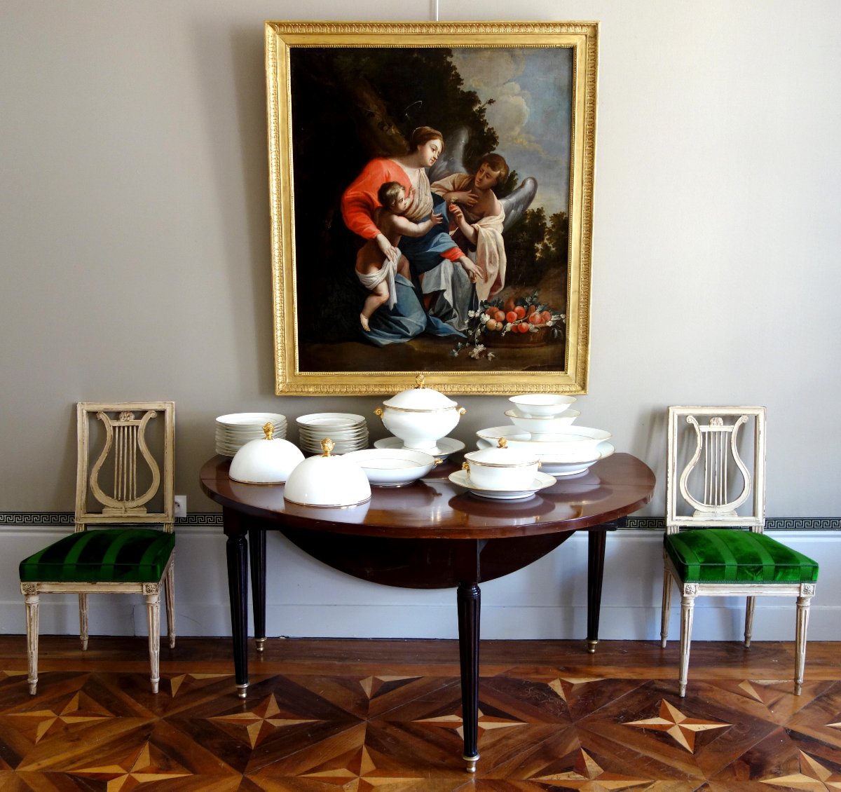 Manufacture Honoré - Soupière & dormant en porcelaine blanc & or d'époque Restauration - signée-photo-7
