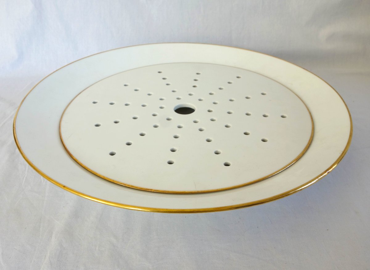 Manufacture Honoré - Grand plat à poisson ou Asperges en porcelaine blanc et or - signé-photo-3