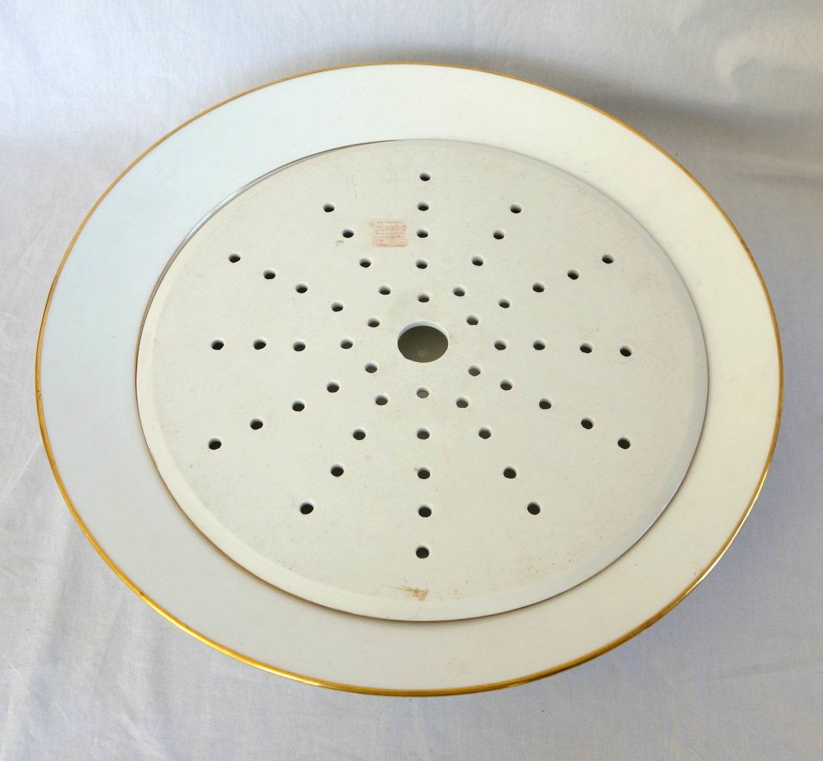 Manufacture Honoré - Grand plat à poisson ou Asperges en porcelaine blanc et or - signé-photo-4