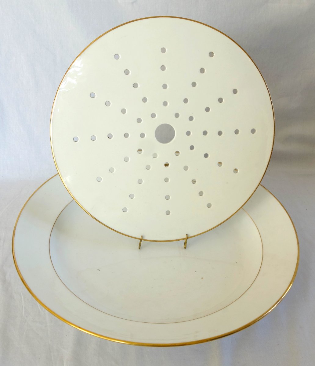 Manufacture Honoré - Grand plat à poisson ou Asperges en porcelaine blanc et or - signé