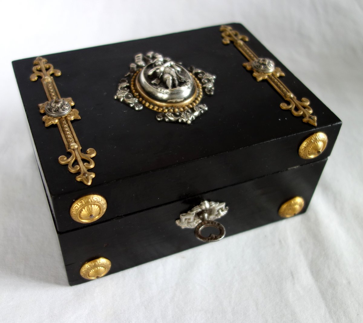 Coffret à bijoux Napoleon III en ébène bronze doré de style Néo Renaissance-photo-2