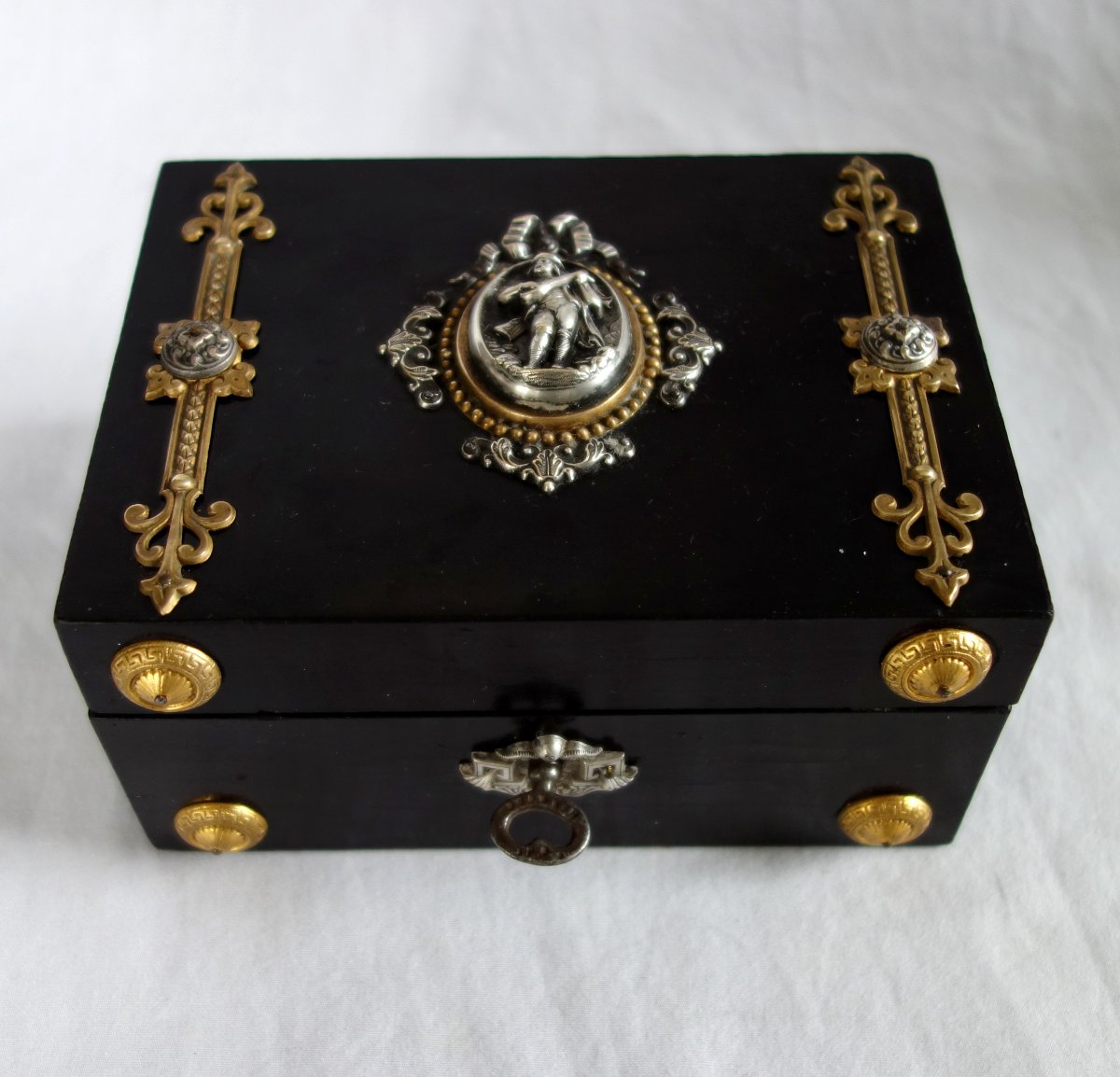 Coffret à bijoux Napoleon III en ébène bronze doré de style Néo Renaissance-photo-4