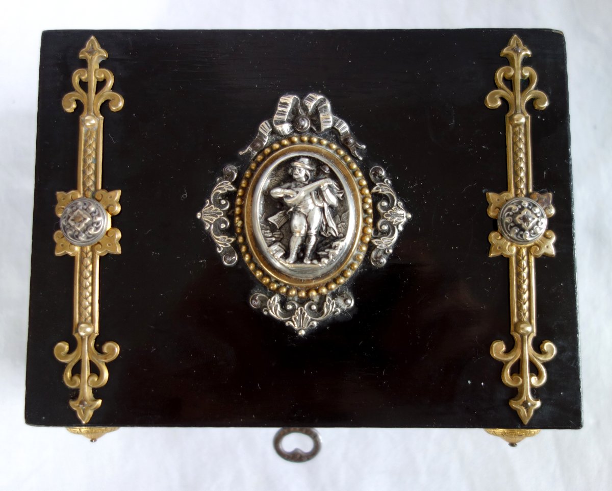 Coffret à bijoux Napoleon III en ébène bronze doré de style Néo Renaissance-photo-5