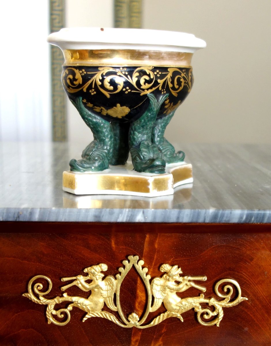 Encrier en porcelaine polychrome et or d'époque Charles X - vers 1830-photo-2