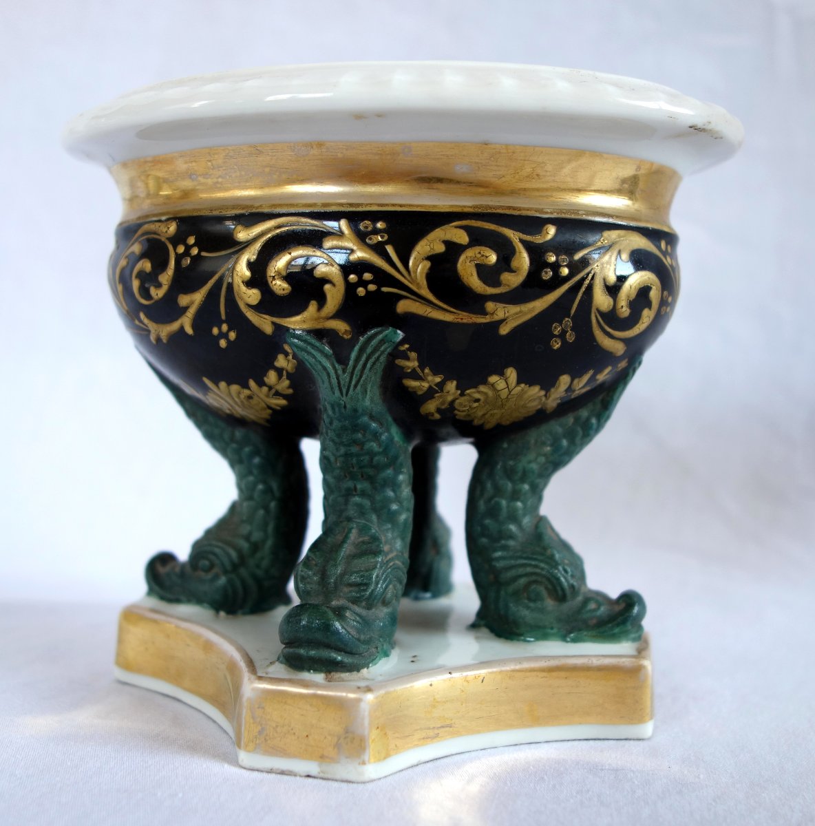 Encrier en porcelaine polychrome et or d'époque Charles X - vers 1830-photo-2