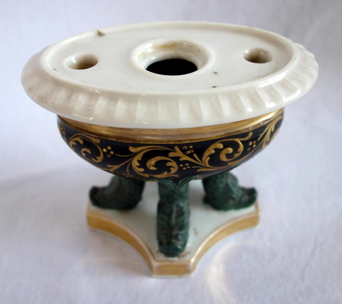 Encrier en porcelaine polychrome et or d'époque Charles X - vers 1830-photo-3