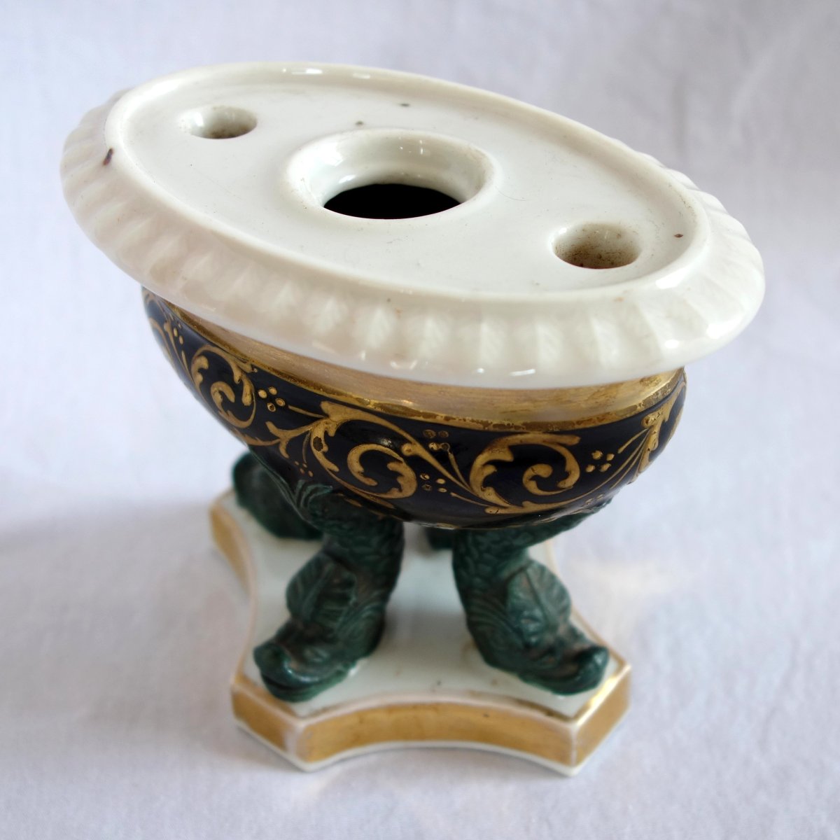 Encrier en porcelaine polychrome et or d'époque Charles X - vers 1830-photo-5