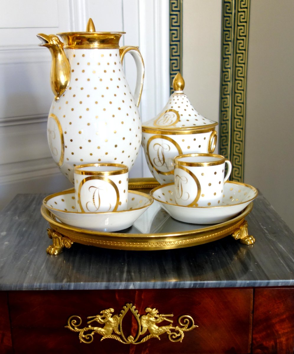 Pair Of Empire-period Porcelain "litron" Coffee Cups, With A Gold-dotted Monogram Design-photo-6