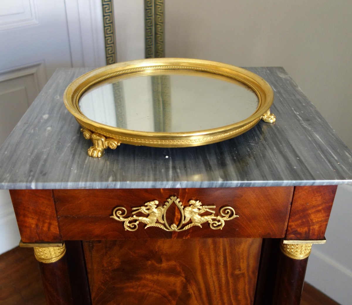 Gilded Bronze Table Tray With A Mercury Mirror, Empire Period-photo-2
