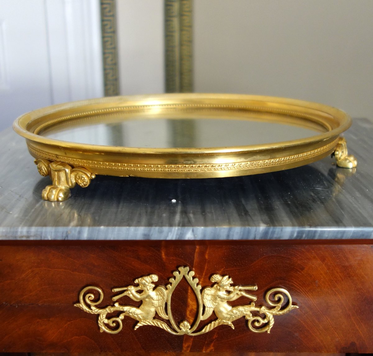 Gilded Bronze Table Tray With A Mercury Mirror, Empire Period