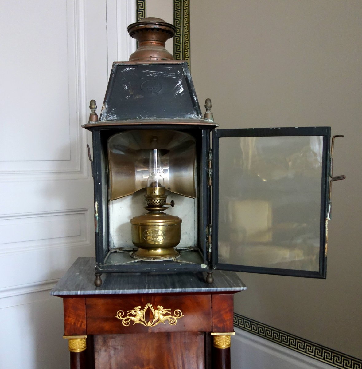Wall Lantern, Complete With Its Kerosene Lamp And Reflector—late 19th-century Neoclassical Style-photo-2