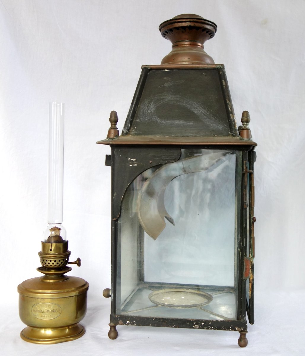 Wall Lantern, Complete With Its Kerosene Lamp And Reflector—late 19th-century Neoclassical Style-photo-3