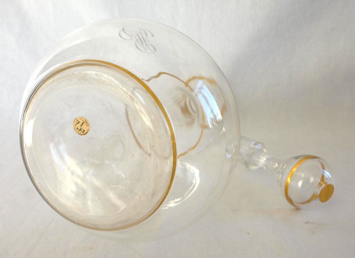 Baccarat - Crystal Decanter With Gold-plated Ribbing, Mg Monogram, And Paper Label-photo-7