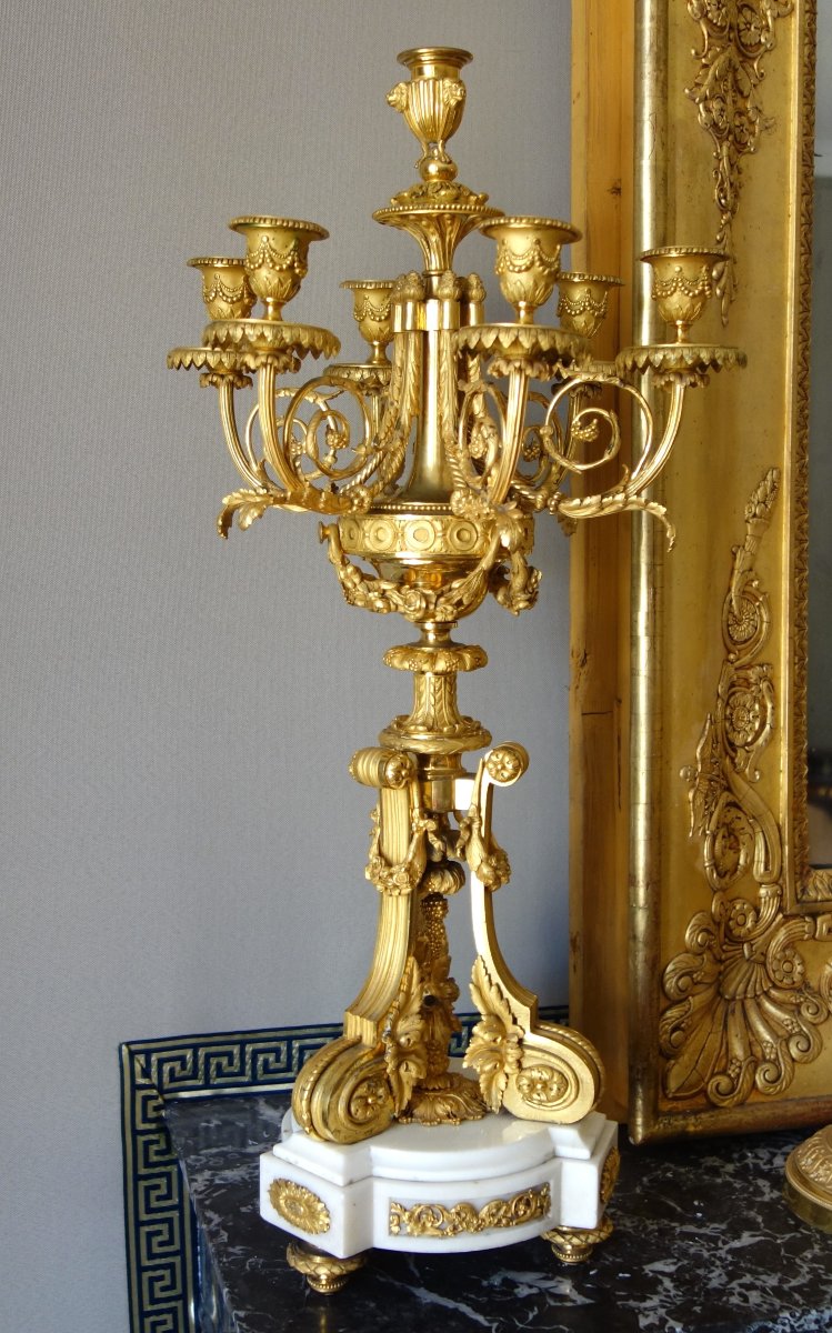 A Pair Of Important Gilded Bronze Candelabra Attributed To Denière, Based On Dugourc-photo-2