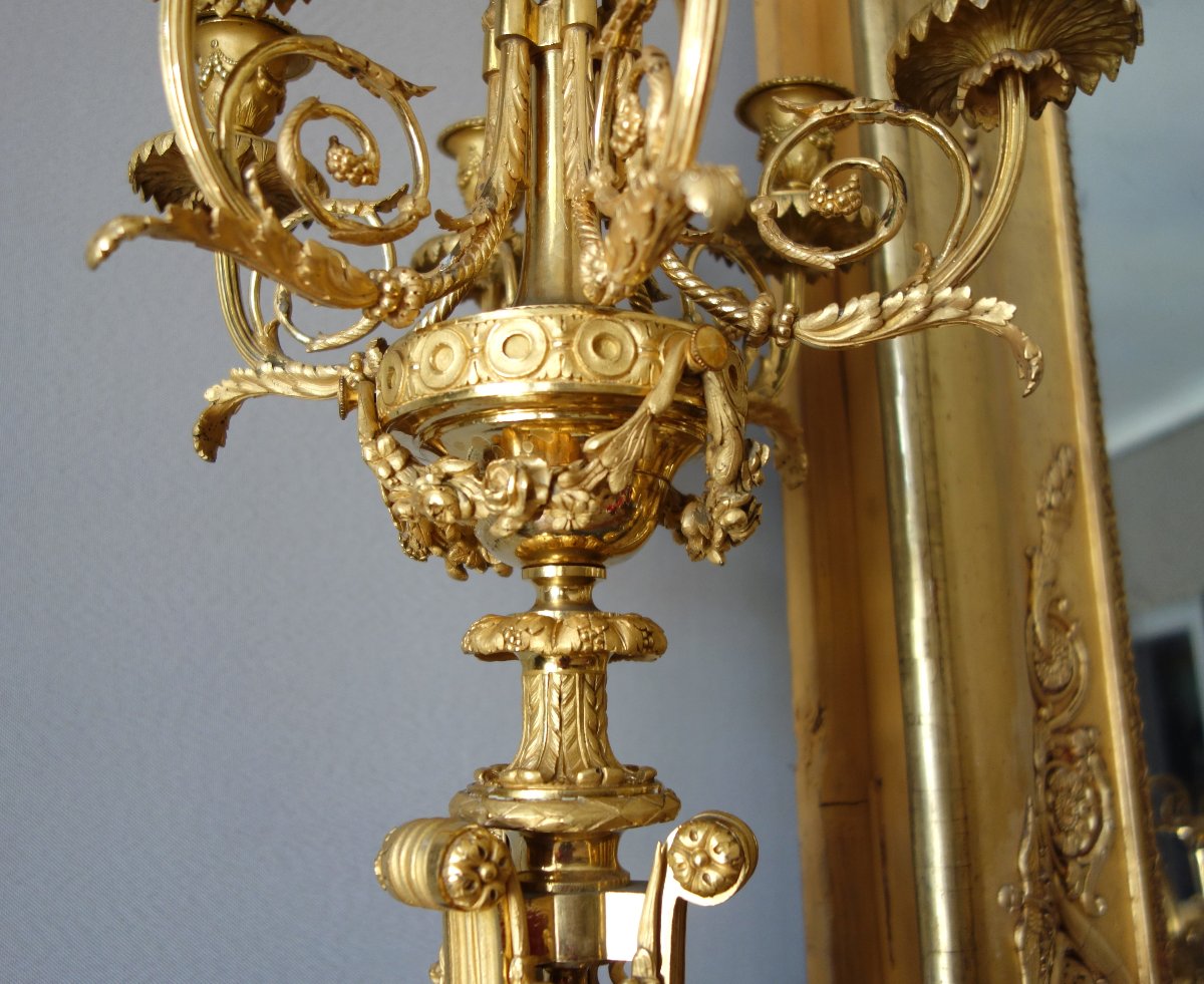 A Pair Of Important Gilded Bronze Candelabra Attributed To Denière, Based On Dugourc-photo-2