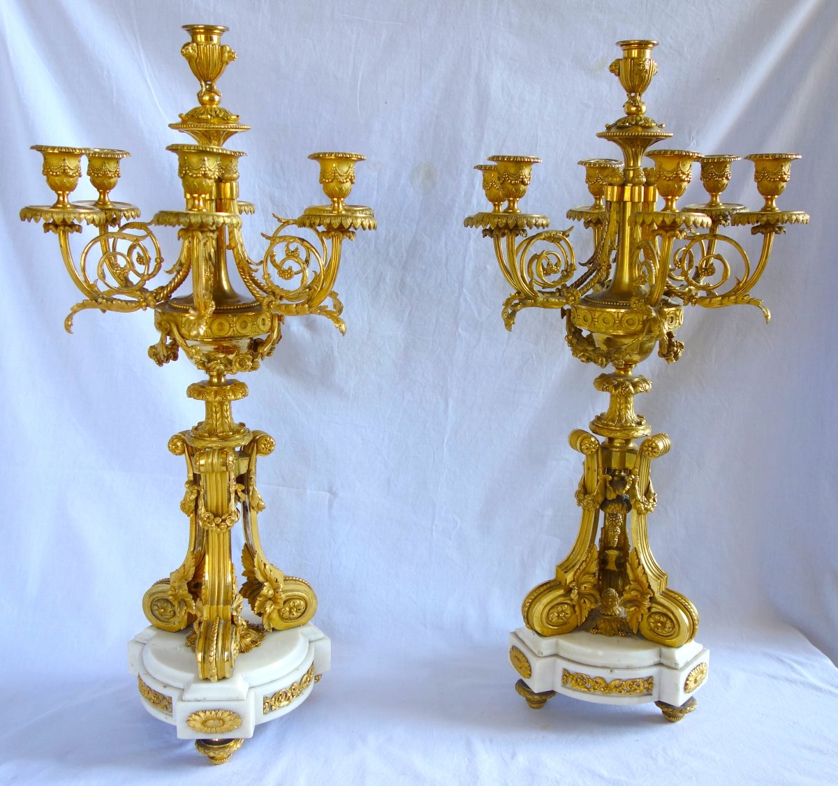 A Pair Of Important Gilded Bronze Candelabra Attributed To Denière, Based On Dugourc-photo-4