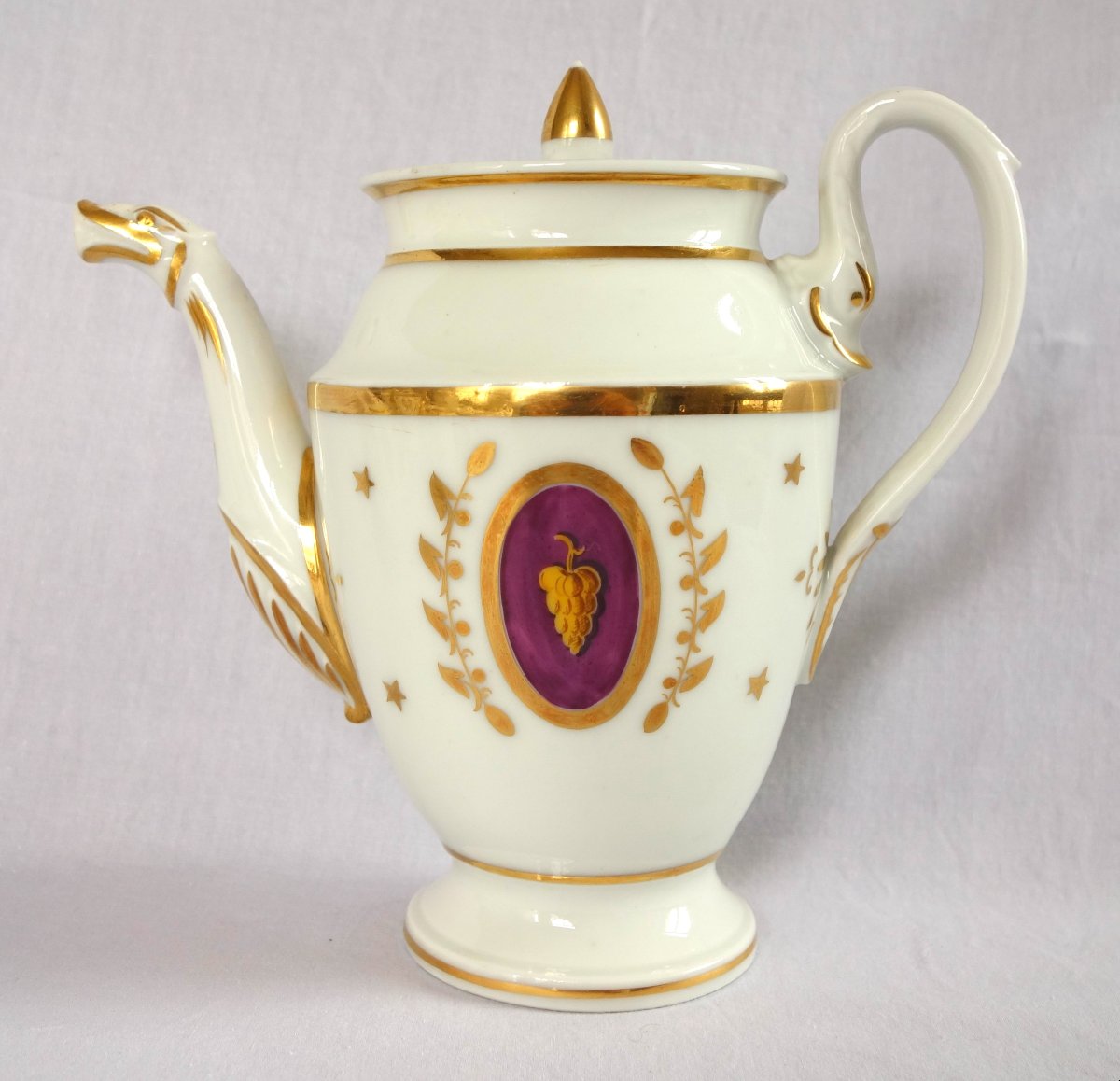 Empire-style Coffee Set For 10, Gilded Paris Porcelain  - 13 Pieces-photo-2