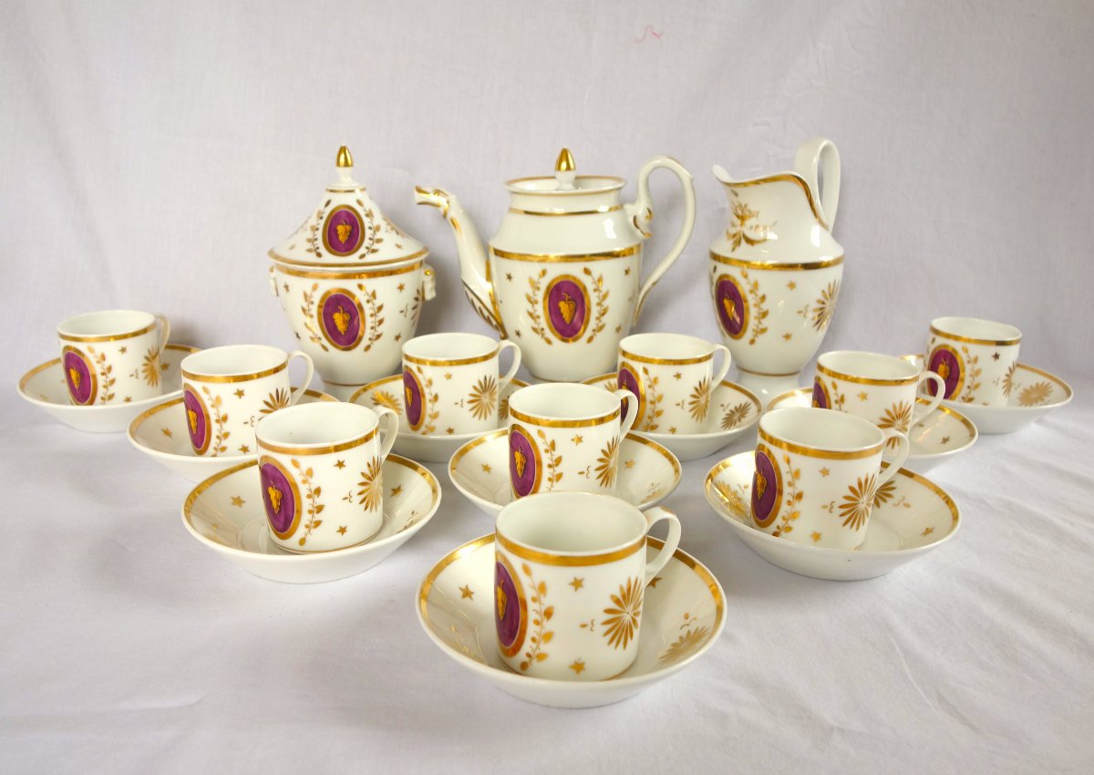 Empire-style Coffee Set For 10, Gilded Paris Porcelain  - 13 Pieces