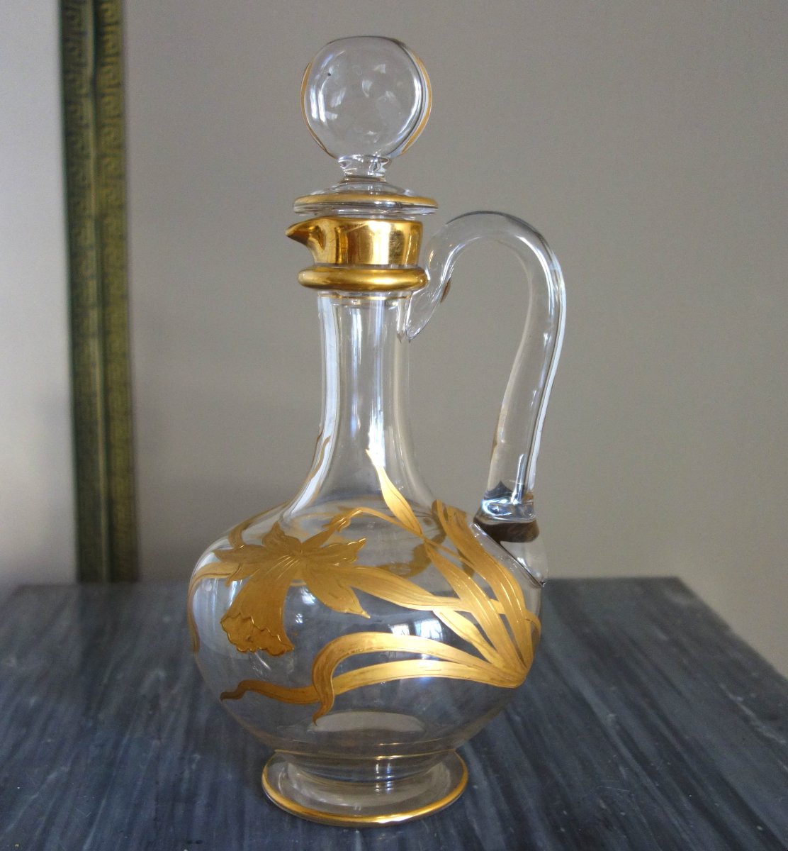 Baccarat - Carafe aiguière en cristal doré d'époque Art Nouveau - étiquette papier-photo-2